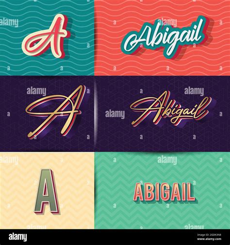 Name Abigail In Various Retro Graphic Design Elements Set Of Vector