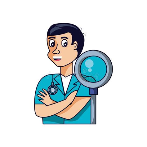 Doctor Professional With Magnifying Glass Stock Illustration