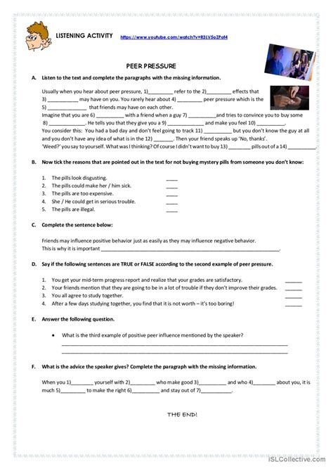 Positive Peer Influences English Esl Worksheets Pdf And Doc