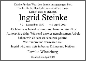 Traueranzeigen Von Ingrid Steinke Noz Trauerportal