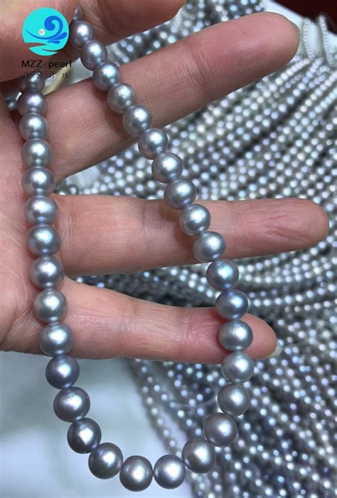 Dyed Grey Round Freshwater Pearl Strands 16 Inch For Wholesale 7mm