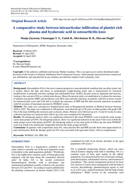 Pdf A Comparative Study Between Intraarticular Infiltration Of