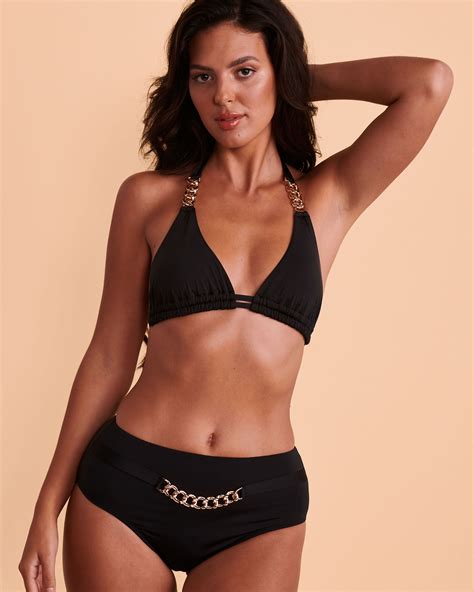 SANTEMARE CHAIN Triangle Bikini Top Black Bikini Village