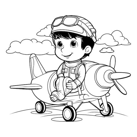 Un Mignon Gar On En Costume De Pilote Avec Une Illustration Vectorielle