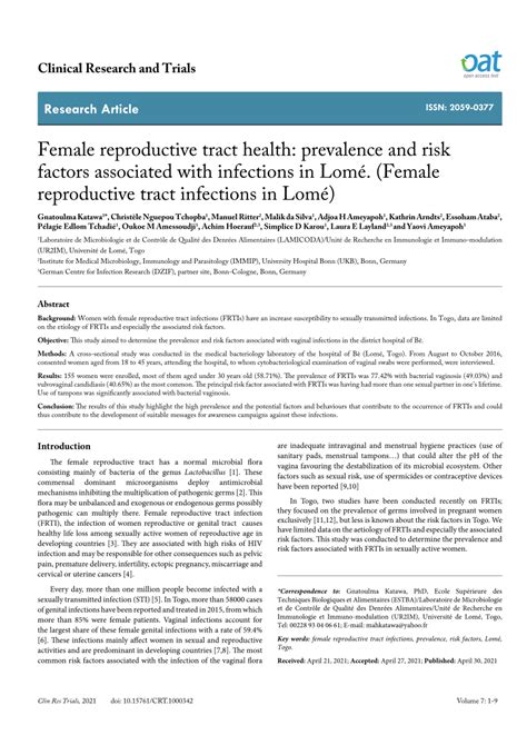 Pdf Female Reproductive Tract Health Prevalence And Risk Factors