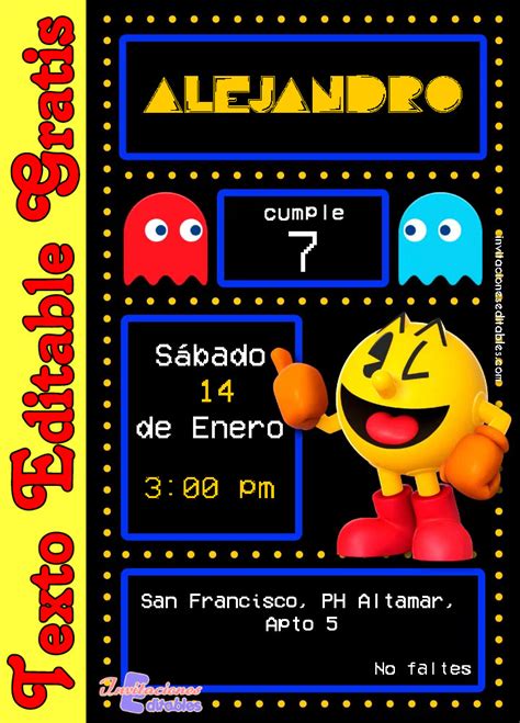 Invitación de Pacman 01 Gratis Invitaciones Editables 2024