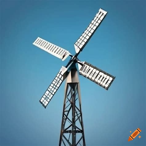 Tall Elegant Windmill With Symmetrical Blades On A Monochrome Blue Background On Craiyon