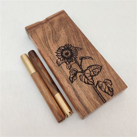 Cannonball Wood Sunflower One Hitter Dugout Stash Box Brass Etsy