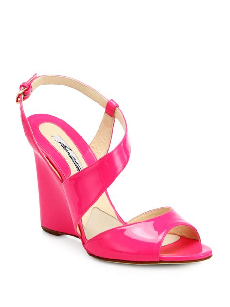 Brian Atwood Anabel Patent Leather Wedge Sandals In Pink Fuchsia Lyst