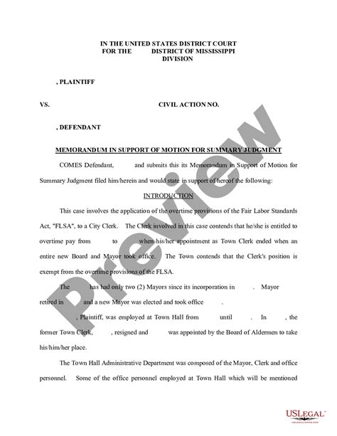 Mississippi Memorandum In Support Of Motion For Summary Judgment By