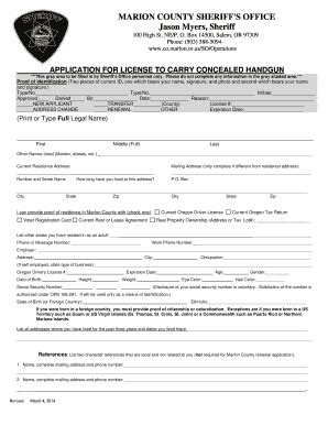 Fillable Online Co Marion Or Application For License To Carry Concealed