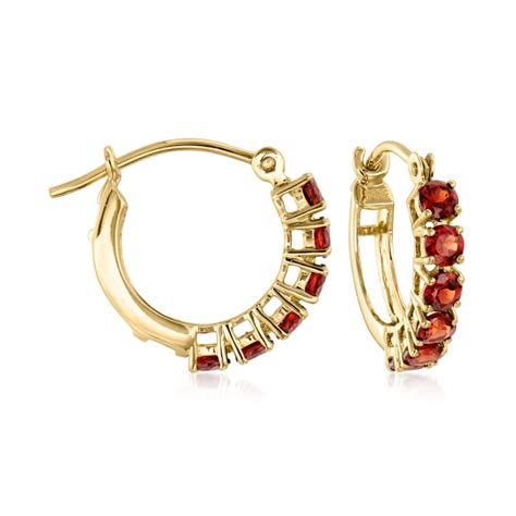 C Vintage Ct T W Garnet Hoop Earrings In Kt Yellow Gold