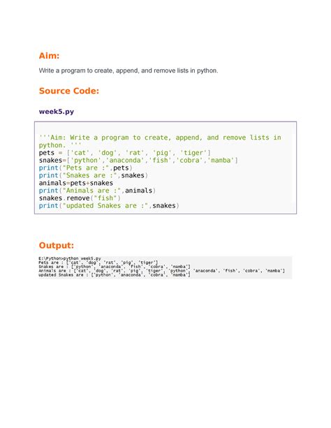 Set 1 Ans Aim Write A Program To Create Append And Remove Lists In