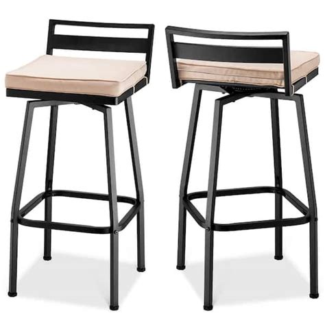 Wiawg Swivel Metal Outdoor Bar Stools With Cushion 27 Height Low Back