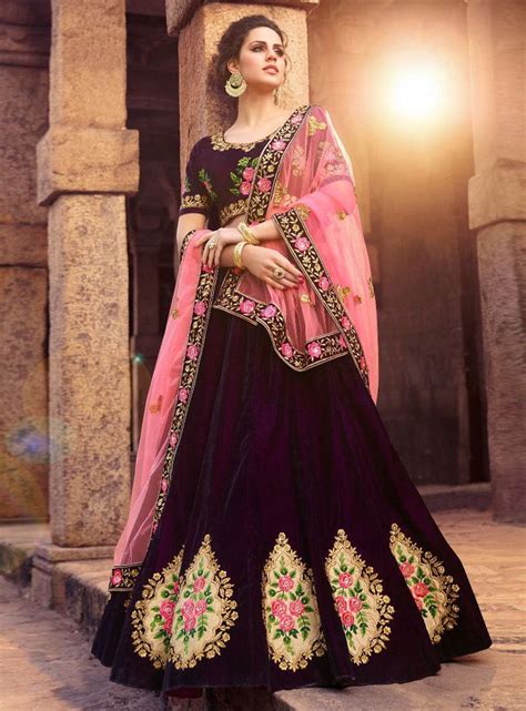 Purple Velvet A Line Lehenga Choli 120676 Velvet Dress Designs