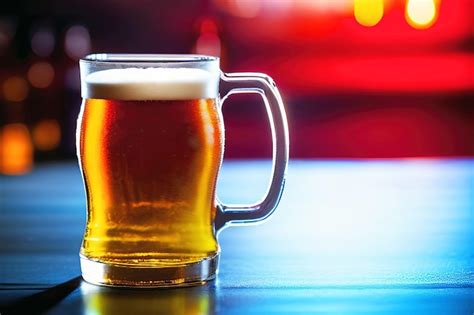 Un Vaso De Cerveza Se Sienta En Un Bar Con Una Luz Roja En El Fondo