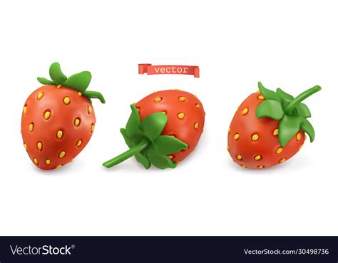 Strawberry Summer Fruit Plasticine Art 3d Icon Set