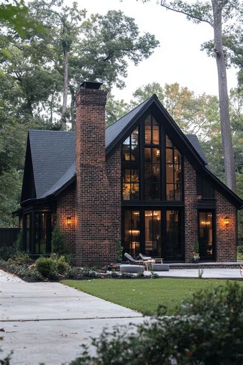 Modern Dark Brick Cottage House With Black Trim Multi Pitche Black Roof