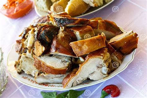 Gourmet Baked Grilled Slices Of Suckling Pig Stock Image Image Of