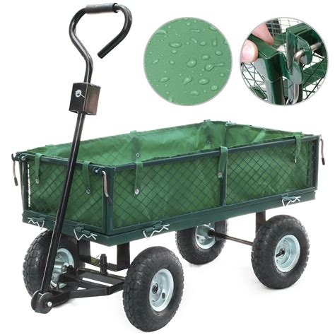 Heavy Duty Metal Garden Trolley Cart Wheelbarrow 4 Wheel Outdoor