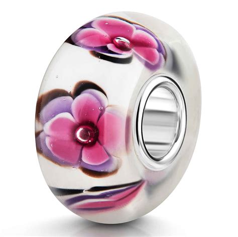 Blumen Glas Bead pink lila weiß mit Luftblasen Materia Schmuck