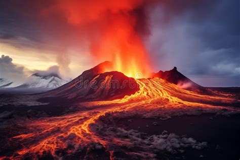 An Active Volcano Spewing Hot Lava All Around In Iceland