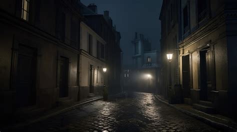 Una Calle Oscura En Una Ciudad Oscura Con Luces Encendidas Foto Premium