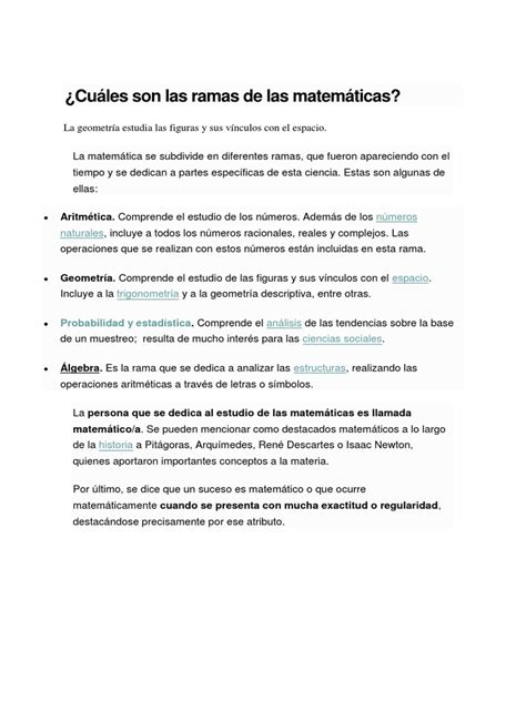 Ramas De Las Matematicas Pdf