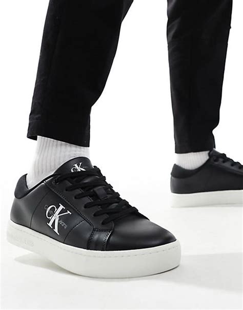 Calvin Klein Jeans Leather Trainers In Black Asos