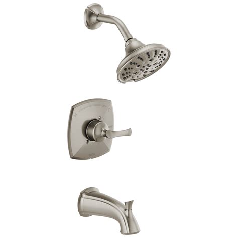 Delta Sandover Spotshield Brushed Nickel 1 Handle Multi Function Round Bathtub And Shower Faucet