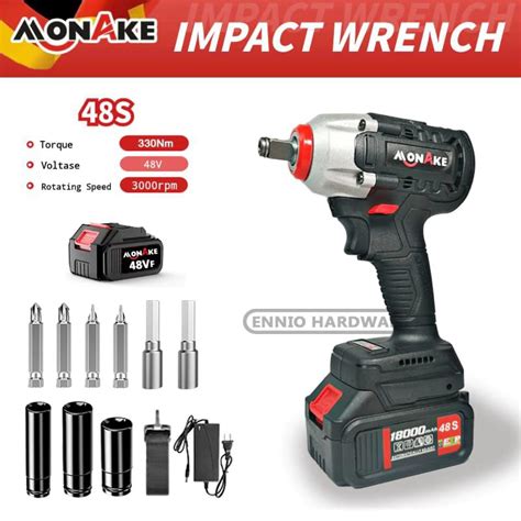 Jual PROMO MONAKE 48S Impact Wrench Cordless 330Nm Bor Baterai Buka