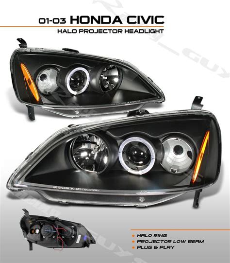 Buy Honda Civic Halo Black Projector Headlight Headlights Dx