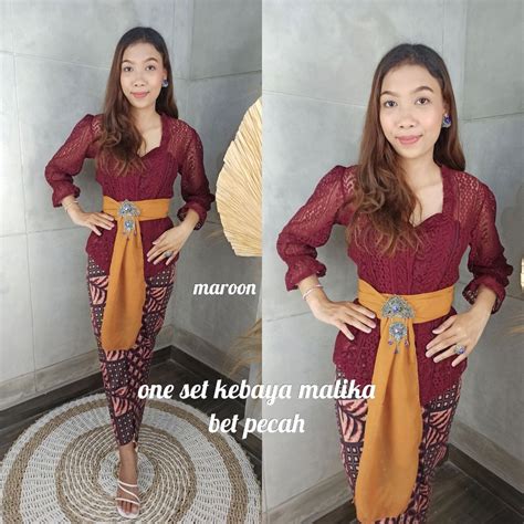 Jual Setelan Kebaya Bali Modern Brokat Malika Bet Pecah Dan Rok Stretch