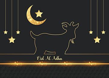 Diseño De Fondo Negro Eid Al Adha Con Ilustración De Arte De Oro De La