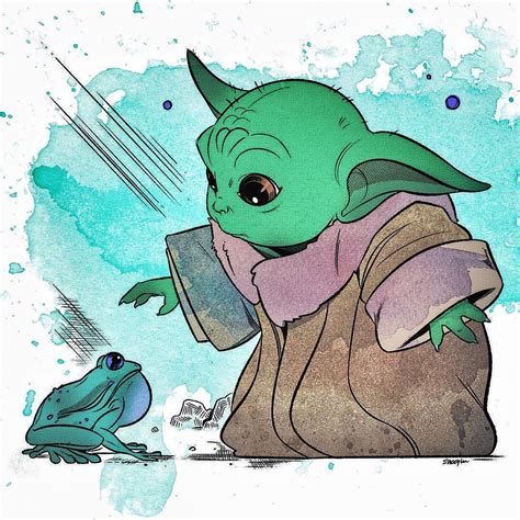 Baby Yoda Ink Drawing By Kylofren Awesome Splash Of Colour