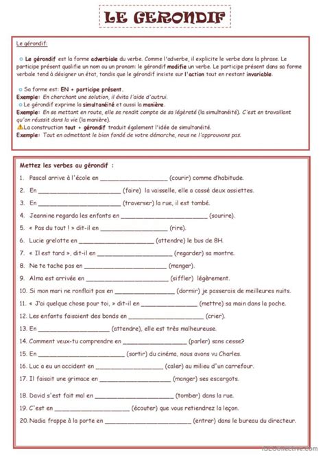 Gerondif Pratique De La Grammaire E English Esl Worksheets Pdf Doc