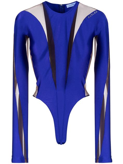 Mugler Illusion Panelled Bodysuit Purple Farfetch