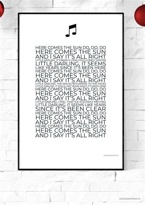 Here Comes The Sun Lyrics A4 Print The Beatles Print Framed - Etsy España