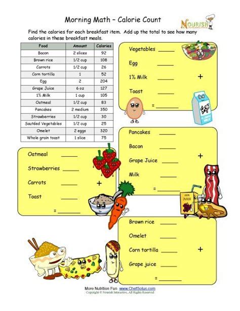 Calculating Calories Worksheet Printables Math Worksheets