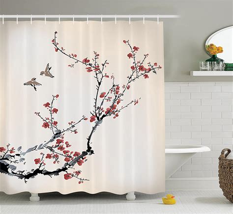 Cherry Blossom Shower Curtain Decor By Ambesonne Cherry