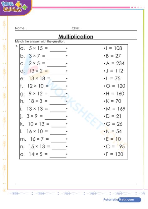 Multiplication Matching Exercise Worksheet Worksheets Library