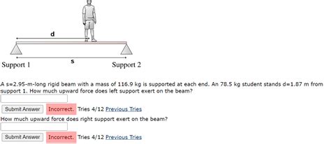 Solved A S 2 95 M Long Rigid Beam With A Mass Of 116 9 Kg