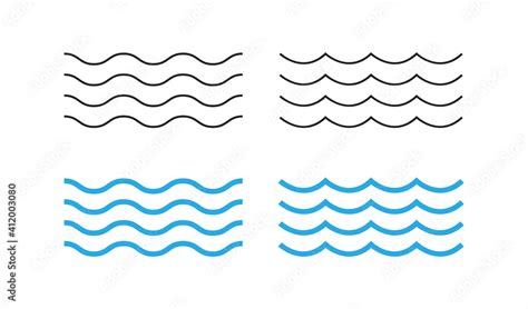 Sea Wave Icon Set Water Logo Line Ocean Symbol In Vector Flat Stock