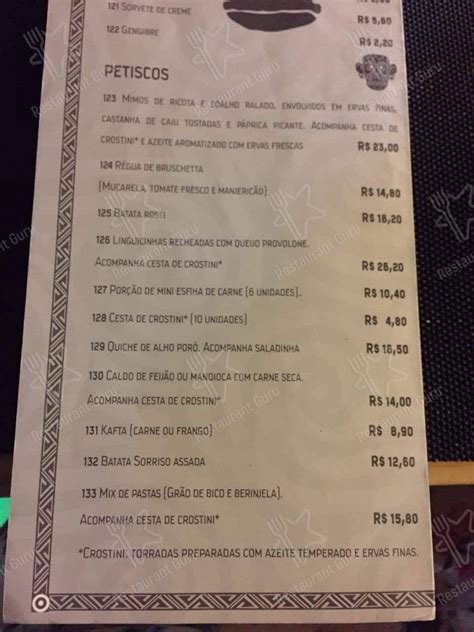 Menu em Maori restaurante Brasília