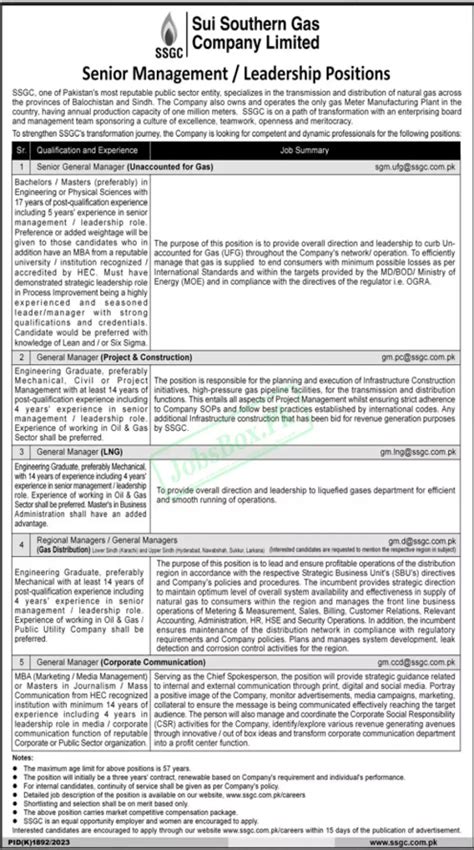 Sui Southern Gas Company Limited SSGC Jobs 2024