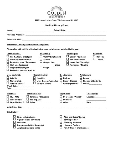 Fillable Online Golden Derm Medical History Form Doc Fax Email