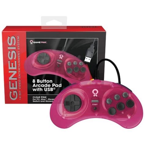 Trader Games Controller Sega Genesis Usb Official Pink Retro Bit New