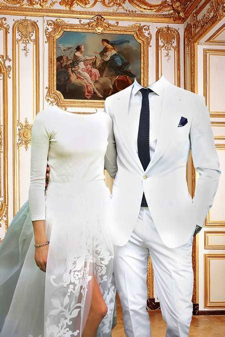 Newlyweds Bride In White Dress Groom In White Suit Psd Png Wedding