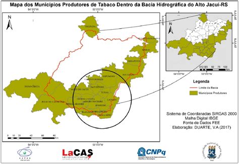 Mapa Dos Munic Pios Produtores De Tabaco Na Bacia Hidrogr Fica Do