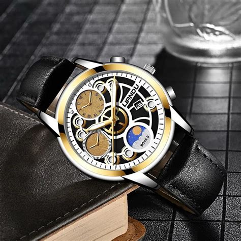 Reloj De Pulsera Deportivo Para Hombre Cronógrafo De Cuarzo Y Cuero Con